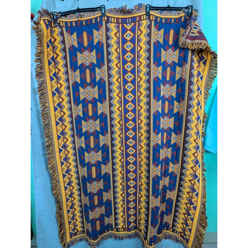 Woven Tapestry 3pc Set Blue/Yellow Excellent Unbranded